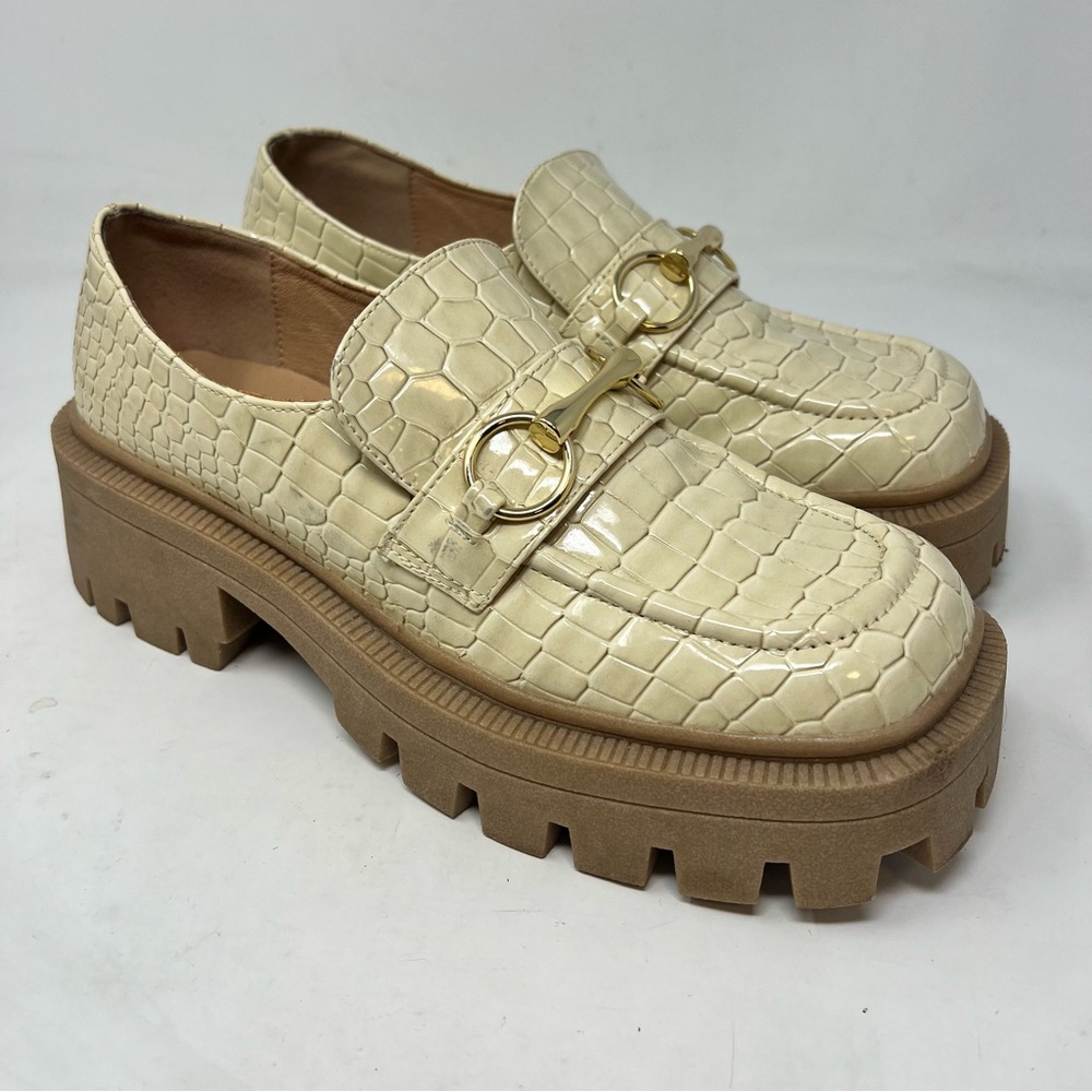 Urban Outfitters Boca Croc Lug Platform Loafers Cream Womens 9 Gold Bit Y2K